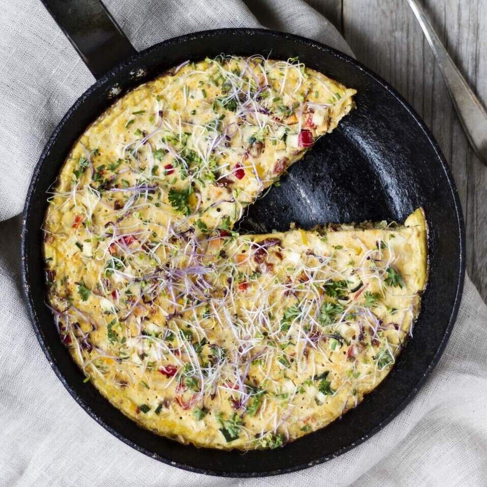 Groente frittata met gekookte haverkorrels