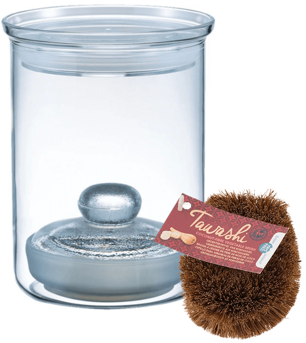 Glazen pickle pers met groenteborstel